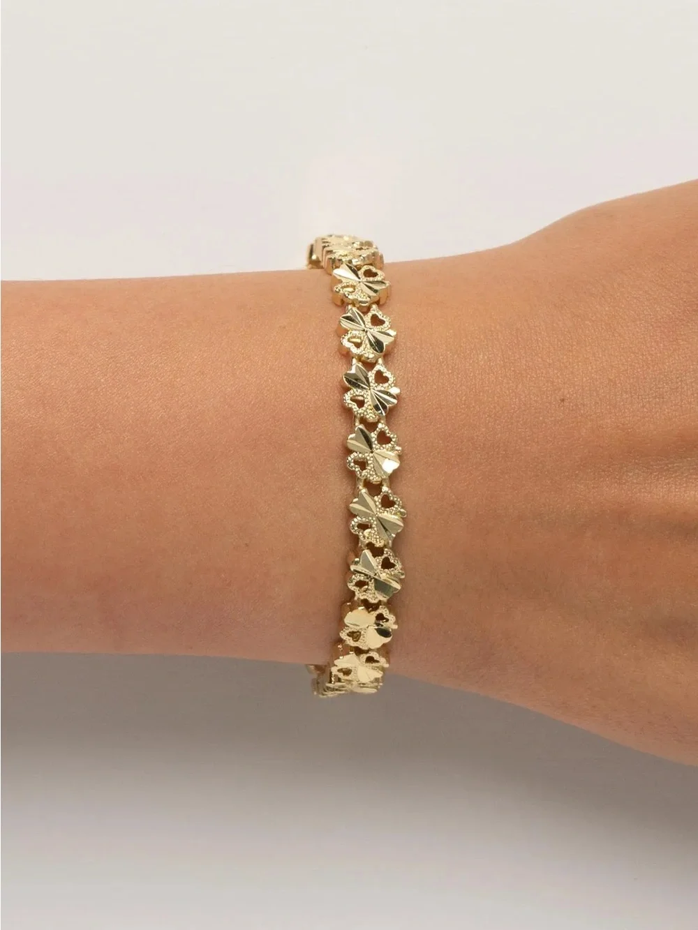 14k Gold Plated Laser Cut Leaf and Clover Design Luxury Bracelet